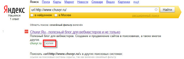 Просмотр копии удаленной веб-страницы в индексе поисковой системы Яндекс